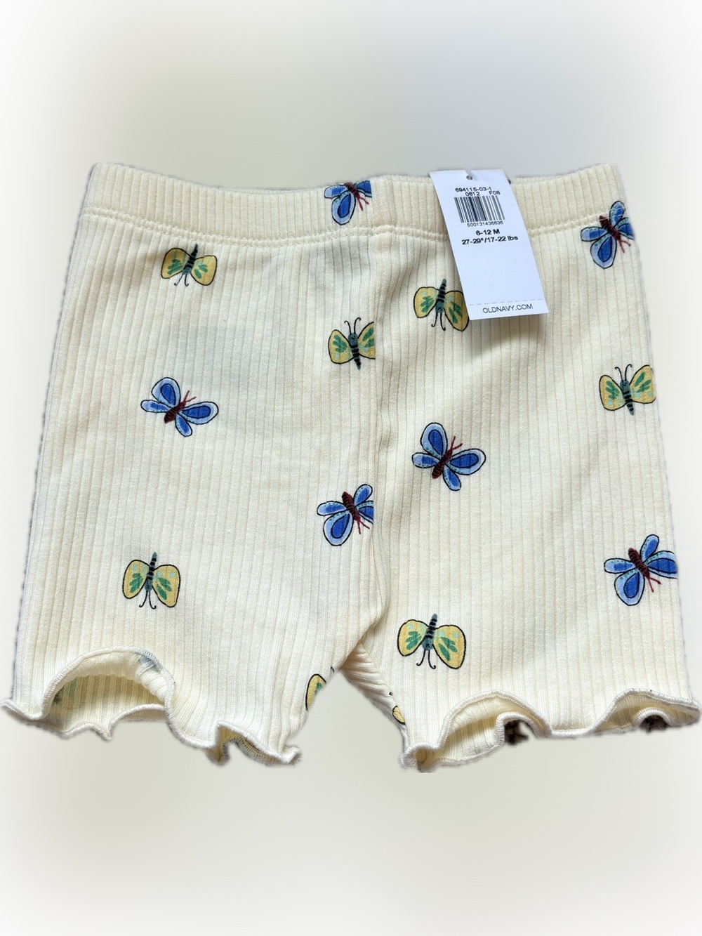 Old Navy Yellow Ribbed Baby Shorts with Blue & Yellow Butterflies